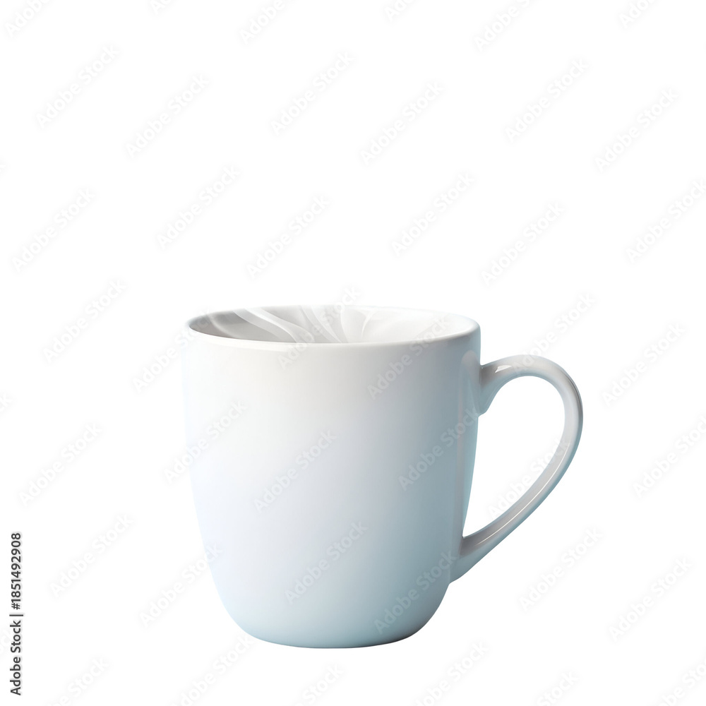 Obraz premium White ceramic coffee mug with handle on right side isolated on plain white background.