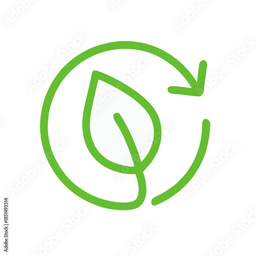 Iconic outline symbol representing carbon credit trading, featuring a stylized combination of a leaf and an arrow, with the leaf forming the core of the icon and the arrow surrounding it