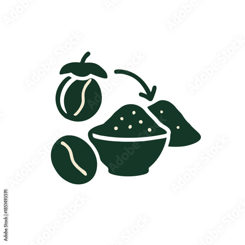 Icon "Upcycled Food Ingredients" - Coffee grounds or fruit peels processed into flour or new ingredients.