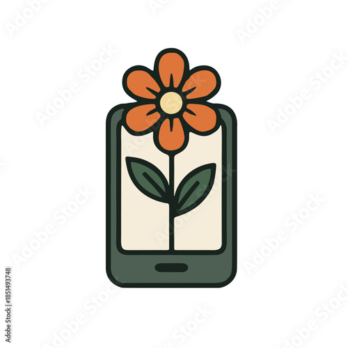 Icon "Digital Detox": a mobile phone with a flower growing from its screen.