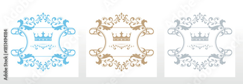 Set of decorative frames Elegant vector element for design in Eastern style, place for text. Floral colored borders. Lace illustration for invitations and greeting cards