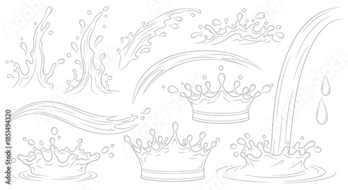 A collection of vector-based illustrations showcasing various milk splash and ripple designs, ideal for adding a dynamic and fresh touch to any design project.