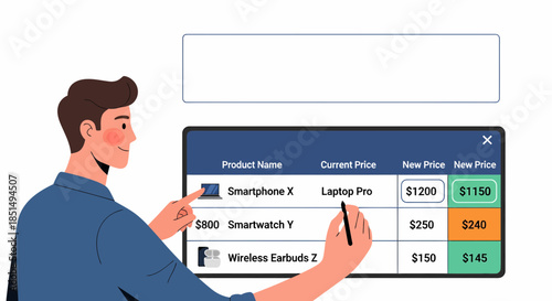 Man Analyzing Price Reduction on Tablet for Different Tech Gadgets