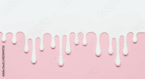 A visually appealing vector graphic showcasing dripping white milk against a pastel pink background, ideal for illustrating dairy products or sweet dessert concepts.