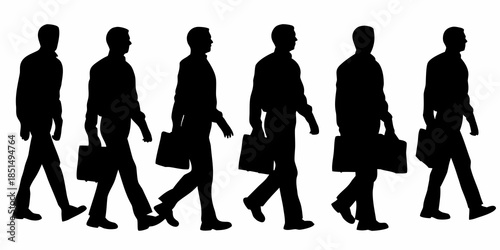 Silhouettes of business people walking in a row carrying briefcases