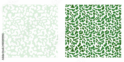 Two abstract backgrounds featuring organic irregular spotted patterns in green hues