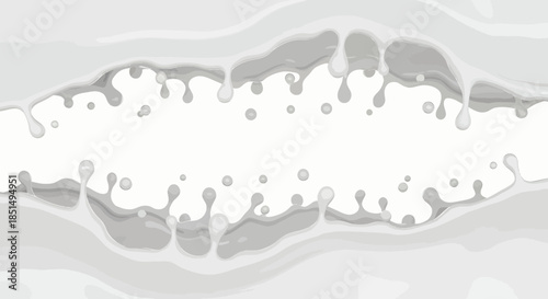 A vector illustration depicts a flowing stream of milk with dynamic splashes and droplets, creating an elegant and artistic representation of dairy fluidity against a clean white backdrop.