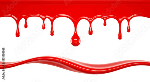 A vibrant red liquid, resembling spilled milk or paint, is depicted in a clean, minimalist vector illustration against a stark white background, perfect for graphic design.