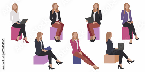 Diverse group of women working on laptops in a modern colorful office setting