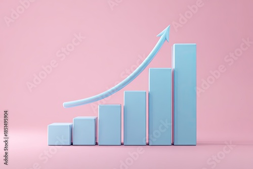 Free Download Simple 3D bar chart with upward trend arrow on pastel pink background - GFXLoad