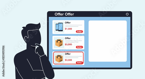 Online Auction Platform Concept With Silhouette Man Deep In Thought