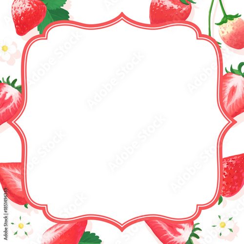 手描きの苺イラストアンティークフレーム_文字なし正方形
