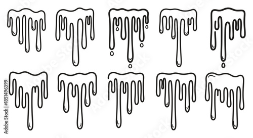 A vector illustration presents a pattern of stylized milk drips, perfect for designs related to dairy products, food packaging, or creative visual elements.