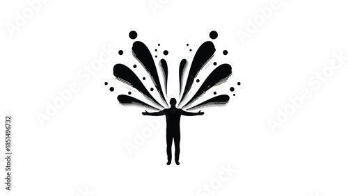 Silhouette of a person with arms outstretched, exploding with creative energy and ideas