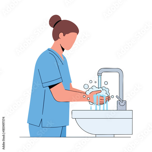 Illustration shows a person washing hands with soap and water at a sink