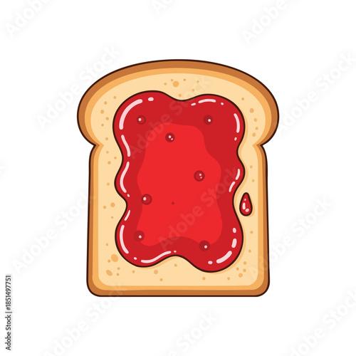 A single slice of toast with red jam, a simple, delicious cartoon illustration
