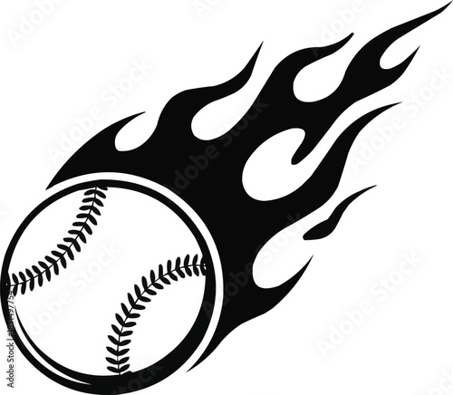 Baseball with Flames Vector Illustration Fast Pitch Sports Graphic