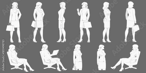 Silhouette series of a professional woman in various poses and settings