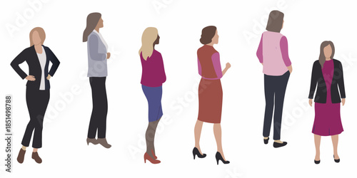 A group of women standing together depicted in a minimalist vector style