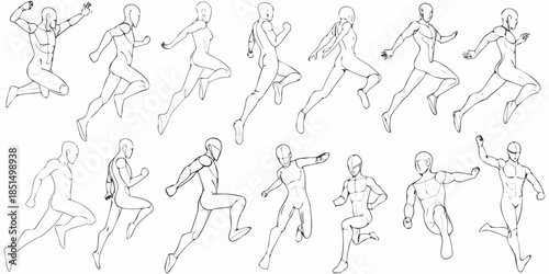 Dynamic poses of human figures in various running and jumping actions