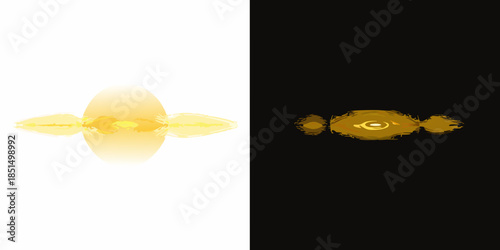 A split image showing a golden glowing form in light and dark backgrounds