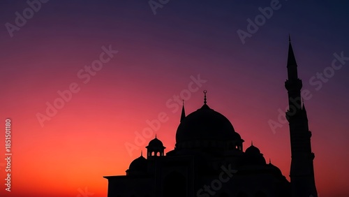 Silhouette of a Mosque against a Vibrant Sunset Sky