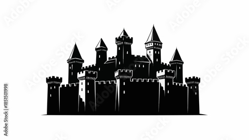 A Majestic Medieval Castle Silhouette with Tall Towers and Battlements.