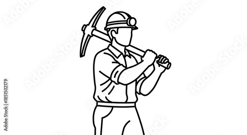 Wallpaper Mural Miner with Pickaxe Line Art Illustration on White Background. Torontodigital.ca