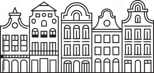 European Old Town Buildings Architecture Outline Vector