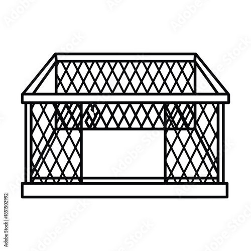 Black and white illustration of wooden birdhouse on white background