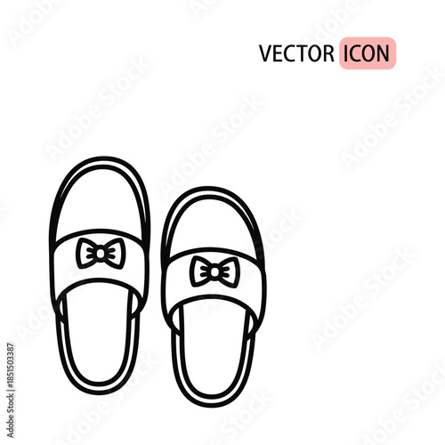 Black and white illustration of slipper shoes with bow