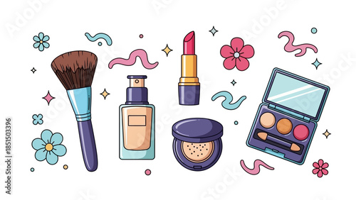Vibrant makeup products and accessories for beauty routine