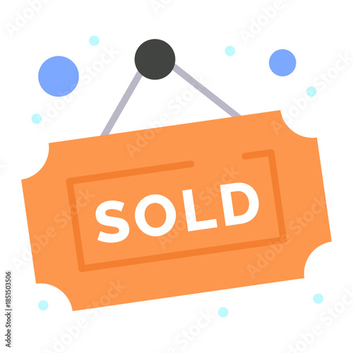 Sold Sign Icon: A simple yet effective icon, depicting a vibrant orange sign with the word SOLD, indicating a completed transaction or unavailable item.