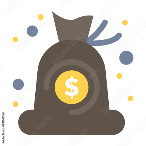 Money bag Illustration: A stylized illustration of a money bag, adorned with a dollar sign, represents wealth and financial security, a symbol of economic concepts.