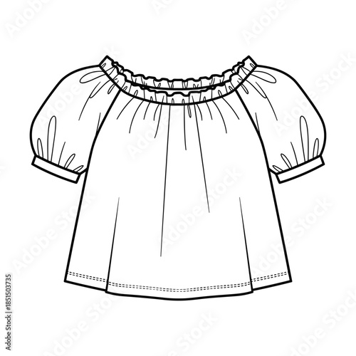 Simple black and white illustration of a womens blouse