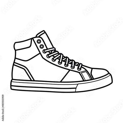 Black and white illustration of a high top sneaker