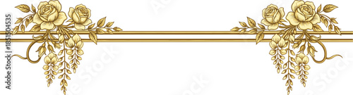 Luxury golden floral border cad flat vector illustration elegant vintage roses ornamental frame decorative botanical design element