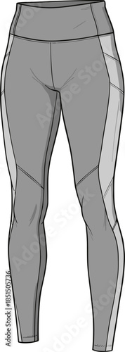 Women high waist leggings technical fashion flat sketch seamless activewear pants athletic fit cad vector illustration design