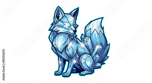 Majestic crystal fox with sparkling blue facets and sharp gaze