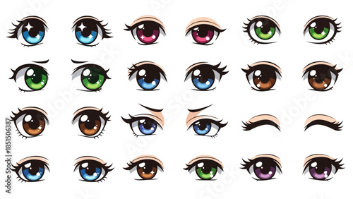 Collection of diverse cartoon eyes with various iris colors