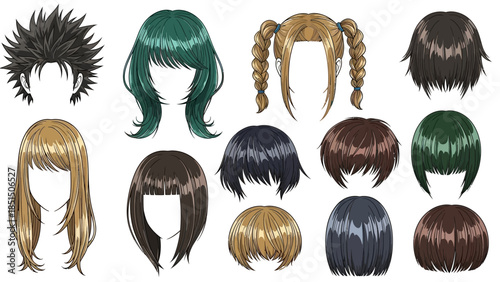 Collection of diverse anime hairstyles for characters