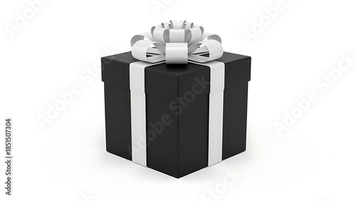 Elegant Black Gift Box with White Ribbon and Bow.