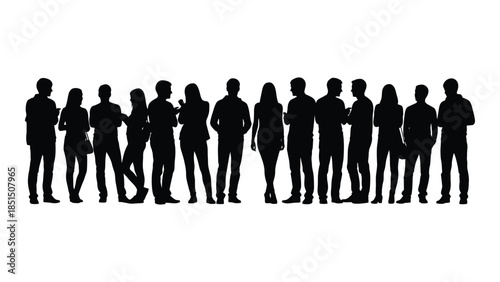 a line of people standing together depicted as dark shapes a striking silhouette