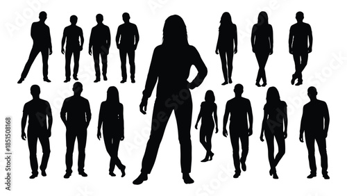 Group of diverse people in black standing and posing a striking visual silhouette