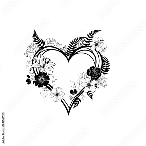 Ornate botanical heart, a symbol of affection