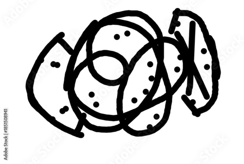 Abstract black and white scribble art with dots and lines