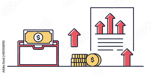 Simple flat illustration representing financial growth income increase and profitable investment returns