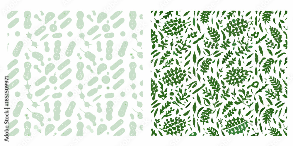 Fototapeta premium Abstract botanical patterns light green and dark green foliage designs