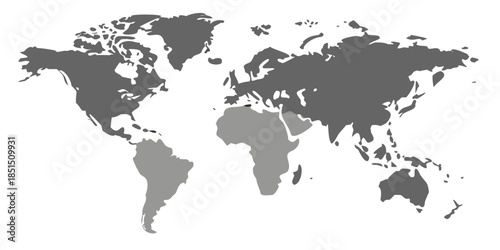 A grayscale depiction of the world map highlighting continents and major landmasses
