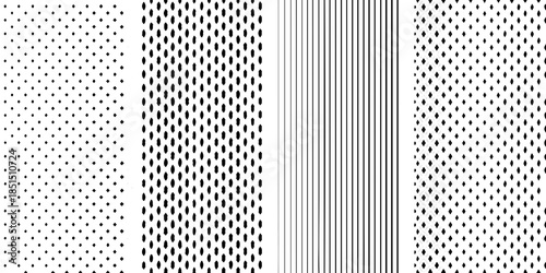 Abstract arrangement of varying dot and line patterns on a white background